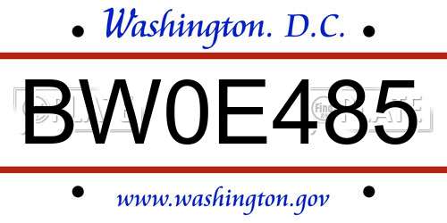 BW0E485 District Of Columbia License Plate