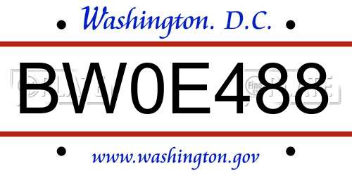 BW0E488 District Of Columbia License Plate