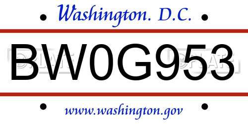 BW0G953 District Of Columbia License Plate