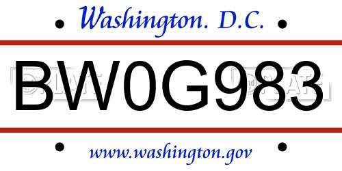 BW0G983 District Of Columbia License Plate