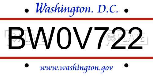 BW0V722 District Of Columbia License Plate