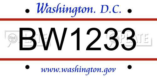 BW1233 District Of Columbia License Plate
