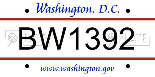 BW1392 District Of Columbia License Plate