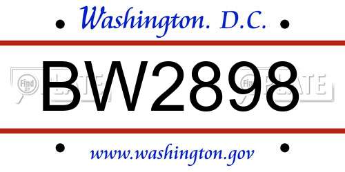 BW2898 District Of Columbia License Plate