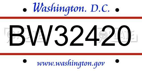 BW32420 District Of Columbia License Plate