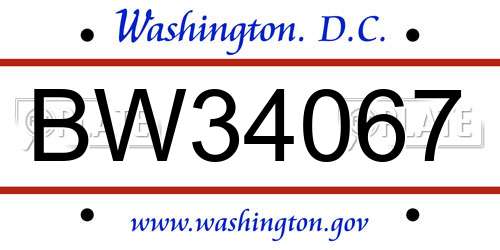 BW34067 District Of Columbia License Plate