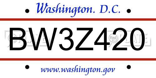 BW3Z420 District Of Columbia License Plate