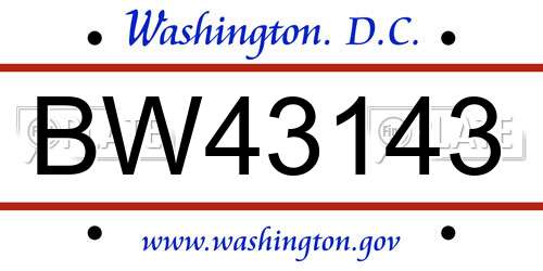BW43143 District Of Columbia License Plate