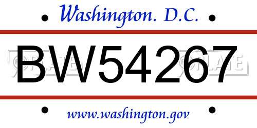 BW54267 District Of Columbia License Plate