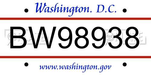 BW98938 District Of Columbia License Plate
