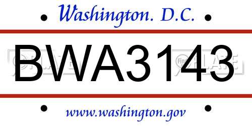 BWA3143 District Of Columbia License Plate