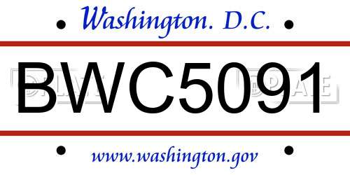 BWC5091 District Of Columbia License Plate