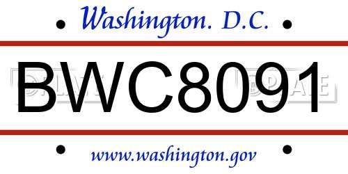 BWC8091 District Of Columbia License Plate