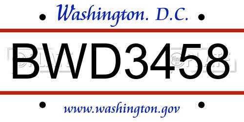 BWD3458 District Of Columbia License Plate