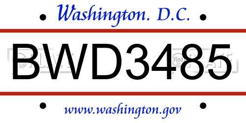 BWD3485 District Of Columbia License Plate