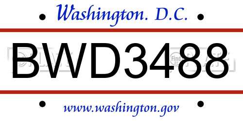 BWD3488 District Of Columbia License Plate