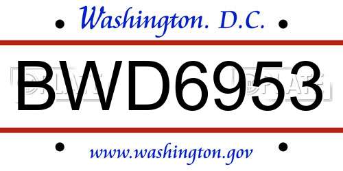 BWD6953 District Of Columbia License Plate