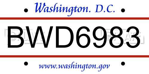 BWD6983 District Of Columbia License Plate