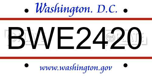BWE2420 District Of Columbia License Plate