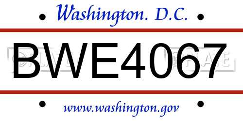 BWE4067 District Of Columbia License Plate