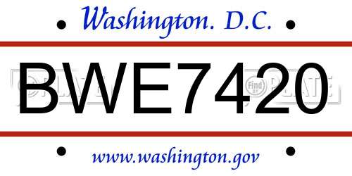 BWE7420 District Of Columbia License Plate