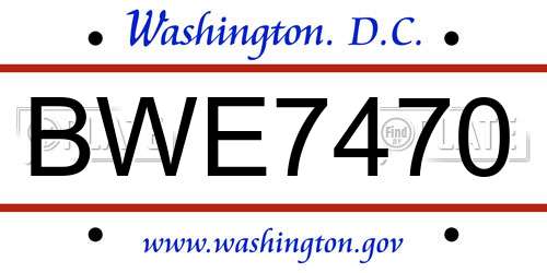 BWE7470 District Of Columbia License Plate