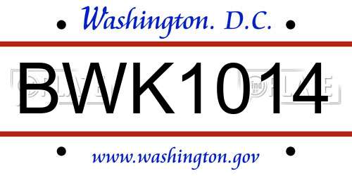 BWK1014 District Of Columbia License Plate