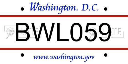 BWL059 District Of Columbia License Plate