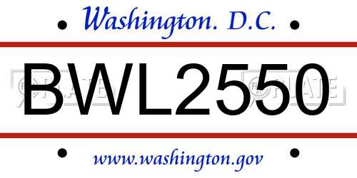 BWL2550 District Of Columbia License Plate