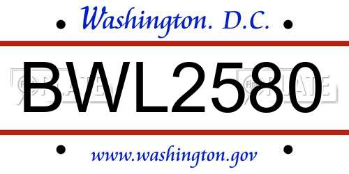 BWL2580 District Of Columbia License Plate