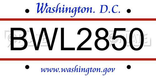 BWL2850 District Of Columbia License Plate