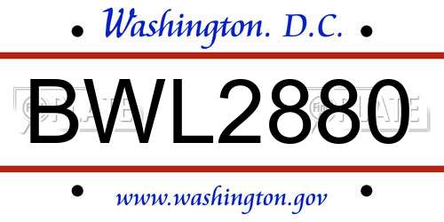 BWL2880 District Of Columbia License Plate