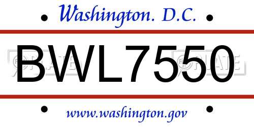BWL7550 District Of Columbia License Plate