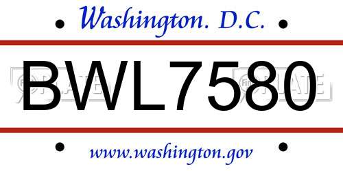 BWL7580 District Of Columbia License Plate
