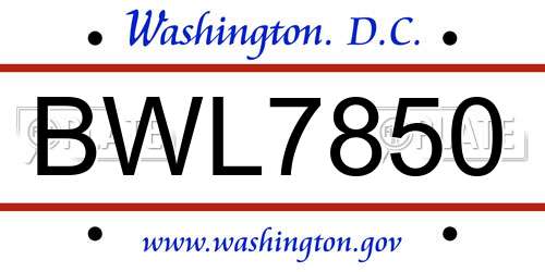 BWL7850 District Of Columbia License Plate