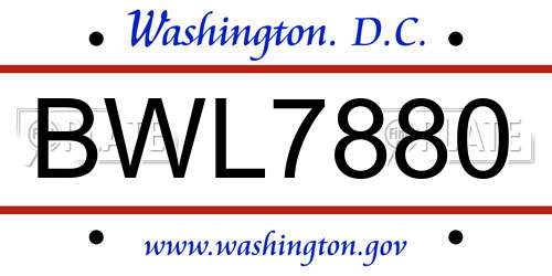 BWL7880 District Of Columbia License Plate