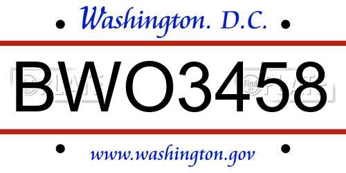 BWO3458 District Of Columbia License Plate