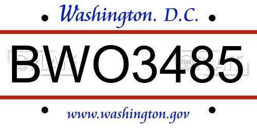BWO3485 District Of Columbia License Plate