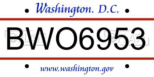 BWO6953 District Of Columbia License Plate