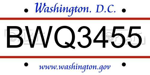 BWQ3455 District Of Columbia License Plate