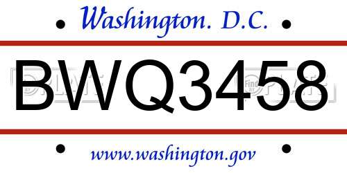 BWQ3458 District Of Columbia License Plate