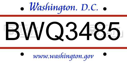BWQ3485 District Of Columbia License Plate