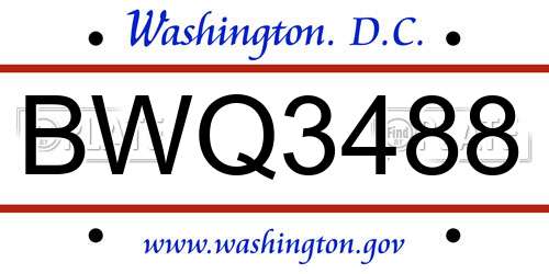 BWQ3488 District Of Columbia License Plate