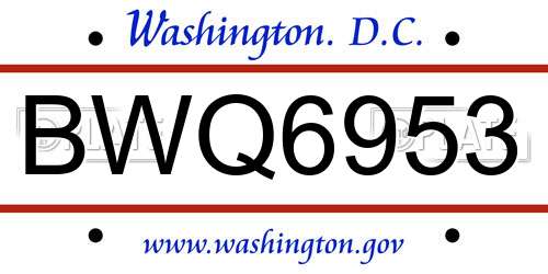 BWQ6953 District Of Columbia License Plate