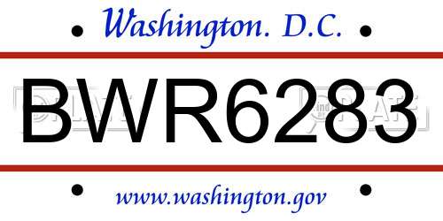 BWR6283 District Of Columbia License Plate