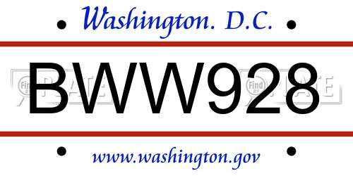 BWW928 District Of Columbia License Plate