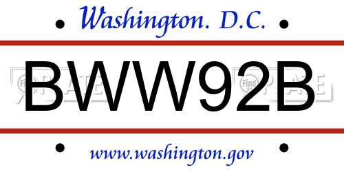 BWW92B District Of Columbia License Plate