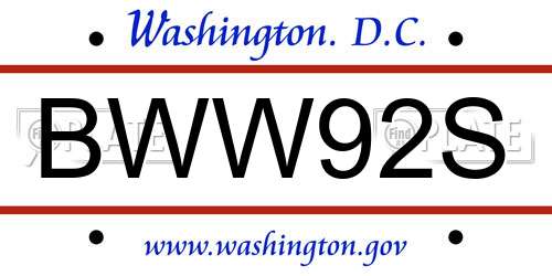 BWW92S District Of Columbia License Plate