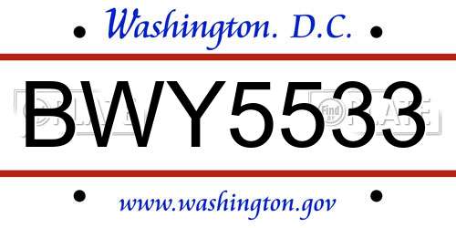 BWY5533 District Of Columbia License Plate