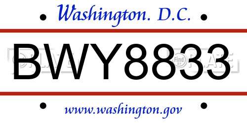 BWY8833 District Of Columbia License Plate